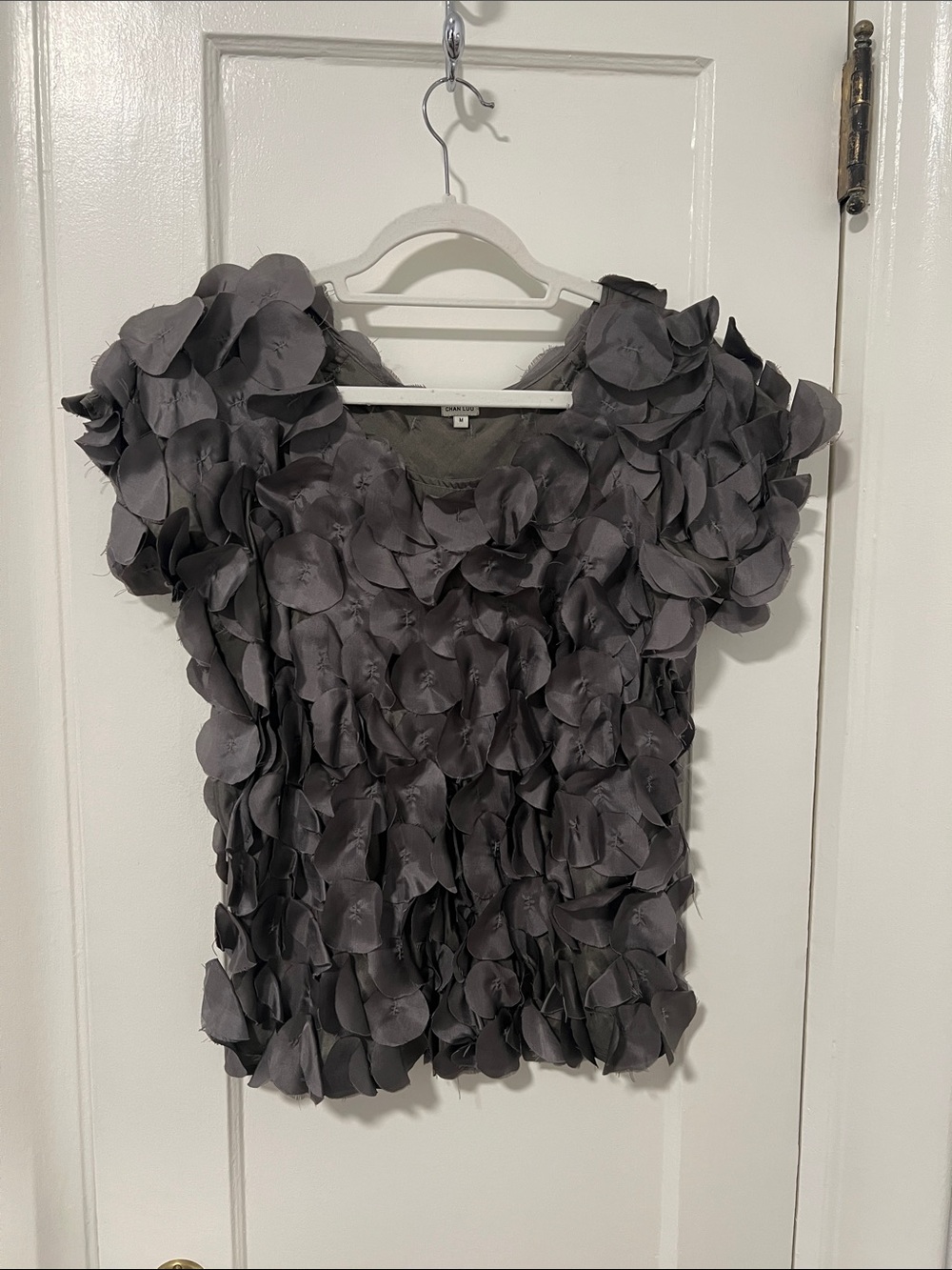 Chan Luu Gray Petal-Embellished Short Sleeve Blouse